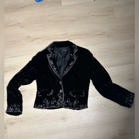 E BY ECI Women’s Sz 8 Artsy Boho Embroidery Burnout Velvet Bead & Sequin Blazer - Picture 12 of 12